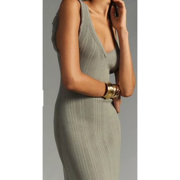 Daily Practice Anthropologie Ribbed Midi Dress Size S Sage Green Minimal Chic - Picture 10 of 12
